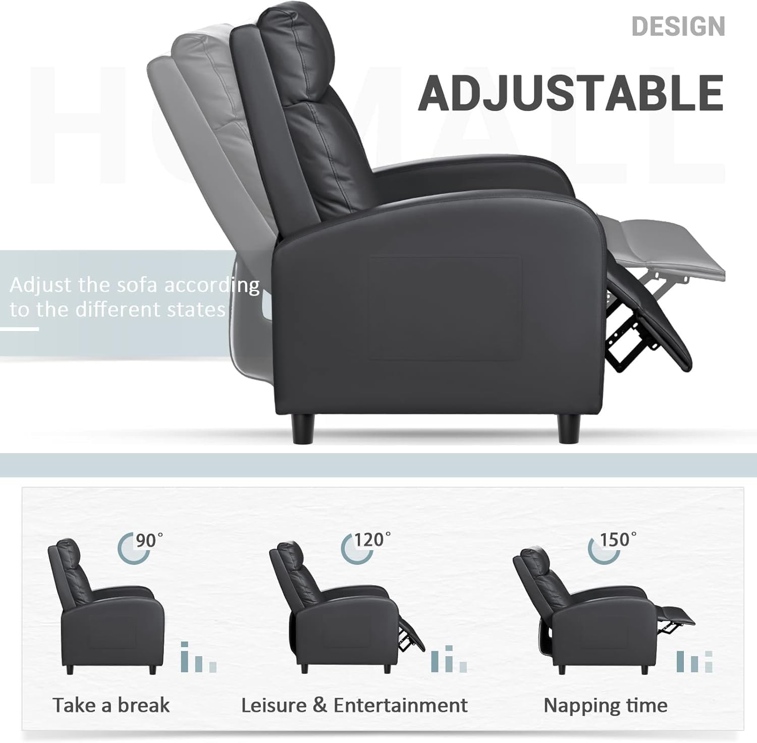 Adjustable Recliner—PU Leather Recliner Sofa for Adults