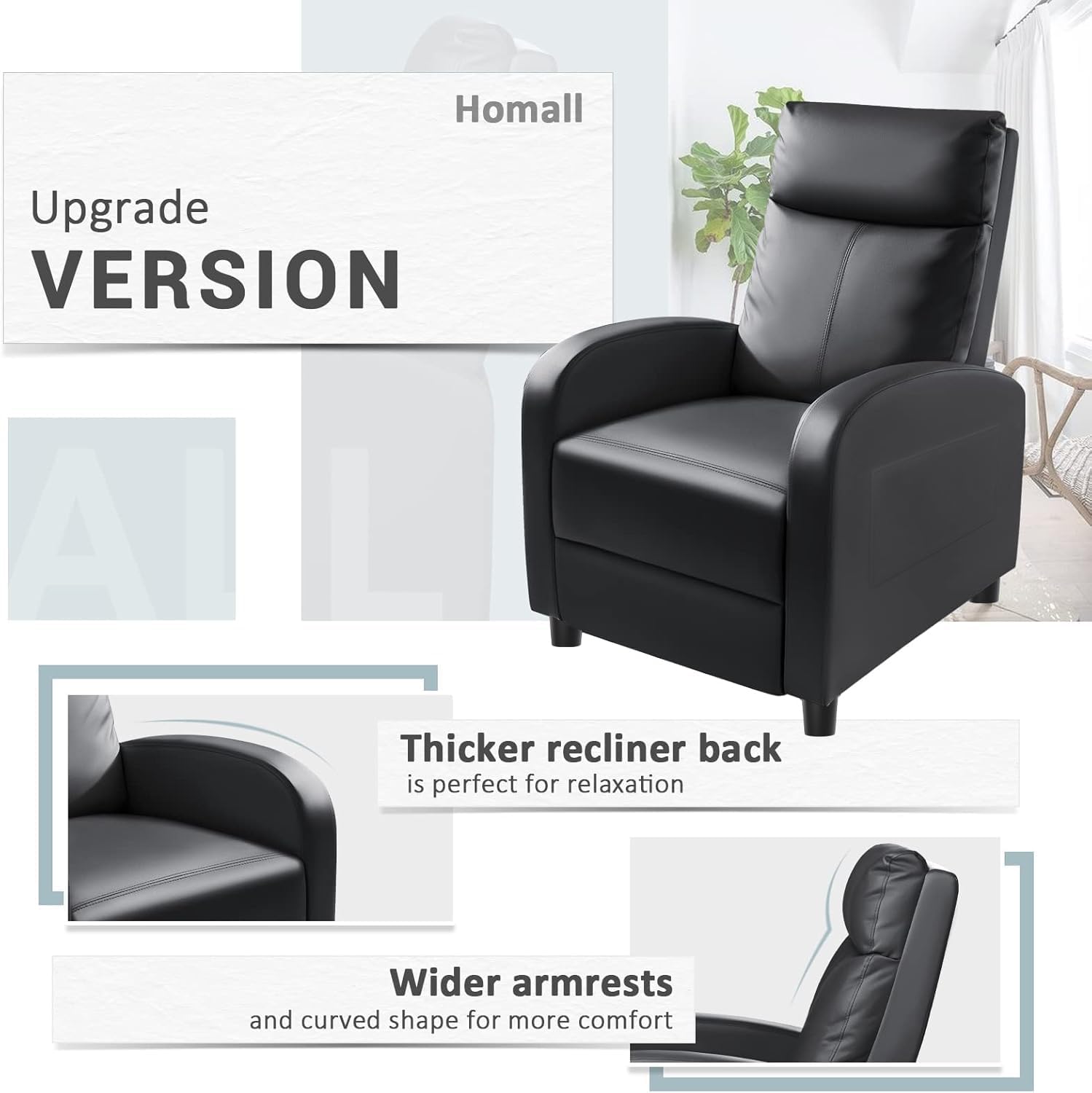 Adjustable Recliner—PU Leather Recliner Sofa for Adults