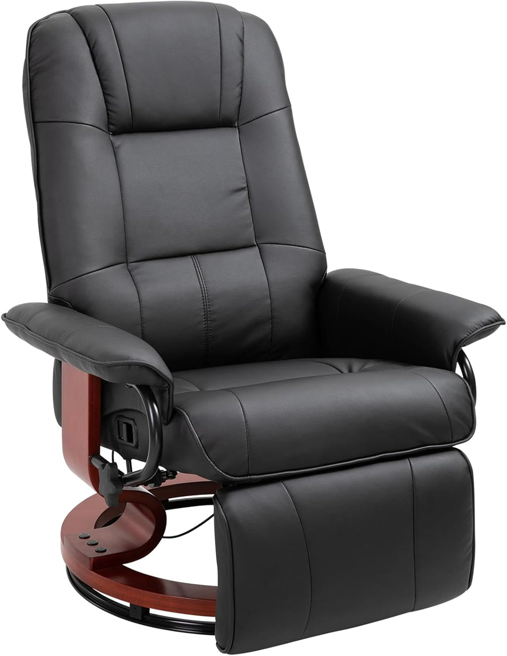 Swivel recliner. PU leather recliner featuring a retractable footrest.