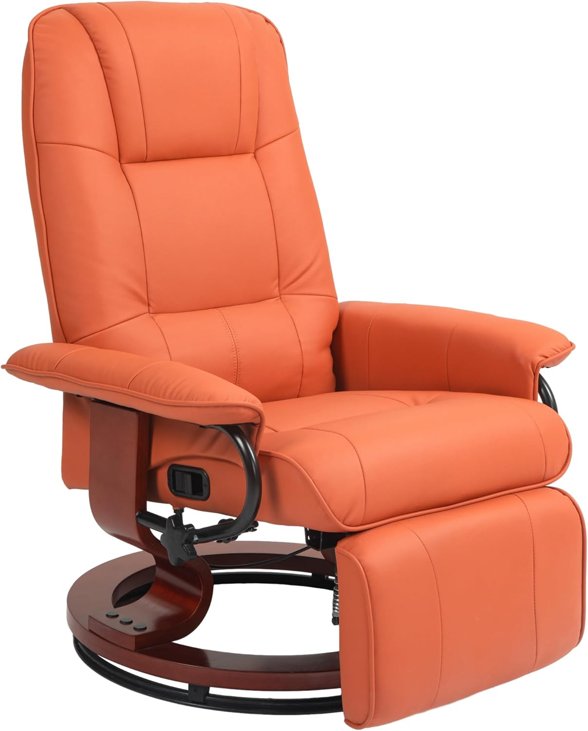Swivel recliner. PU leather recliner featuring a retractable footrest.