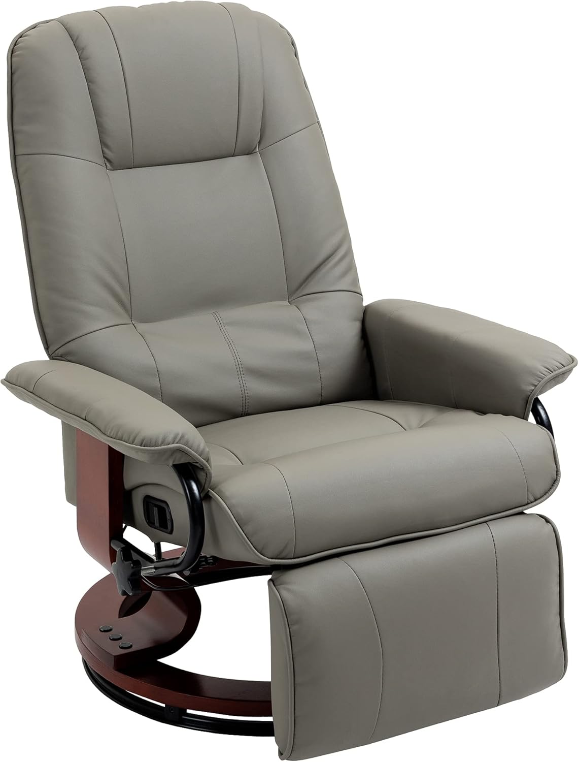 Swivel recliner. PU leather recliner featuring a retractable footrest.