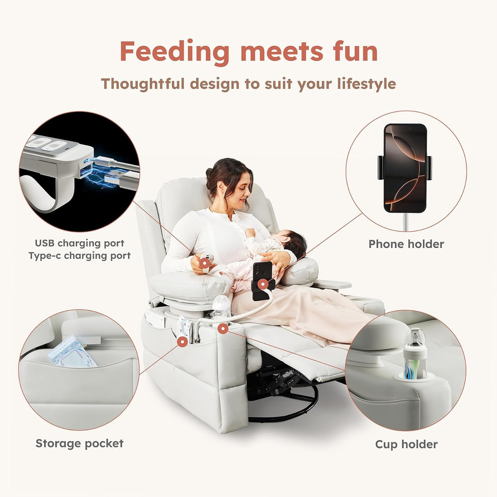 Electric Parenting Recliner/Rocker—A three-motor electric recliner featuring HugAssist armrests.