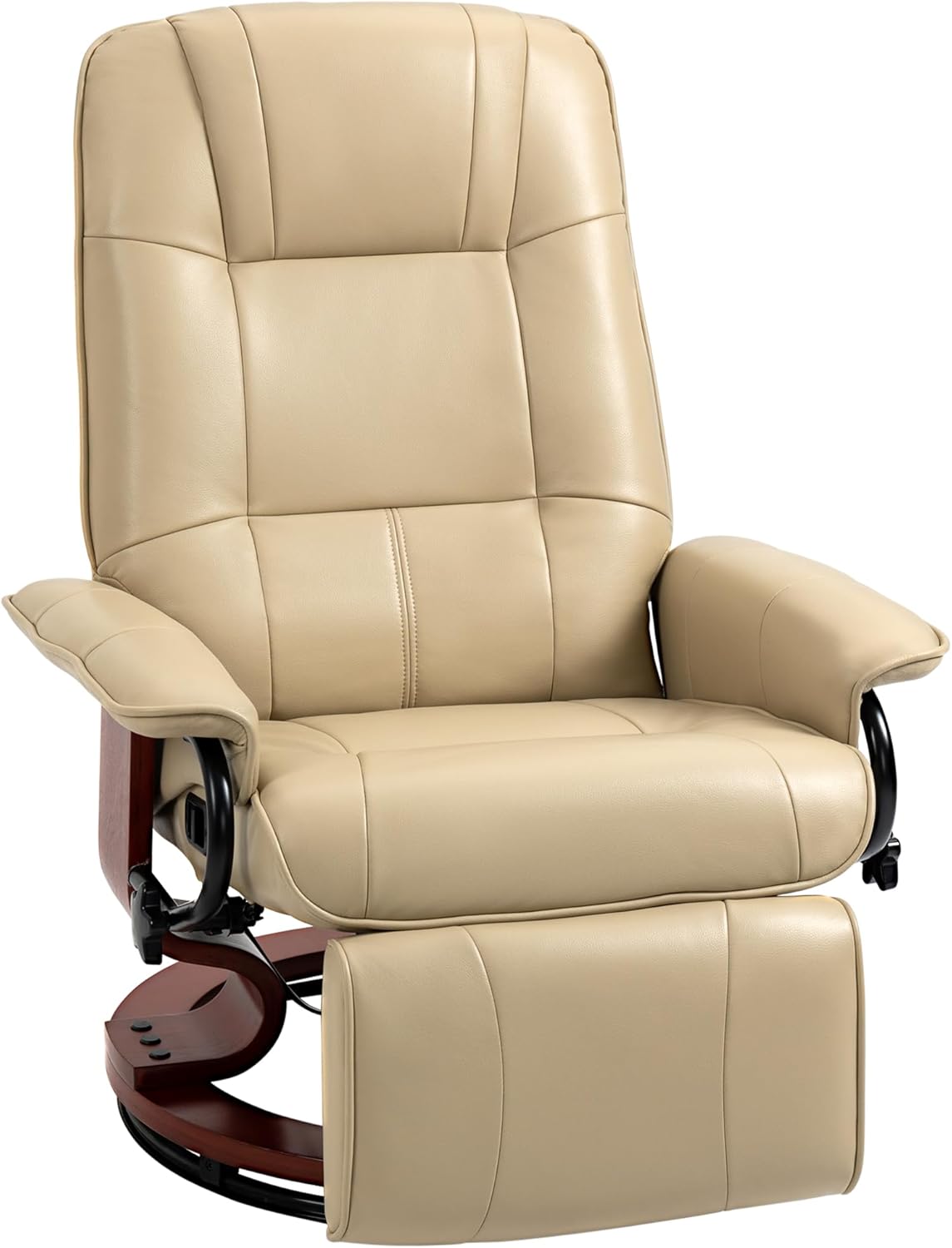 Swivel recliner. PU leather recliner featuring a retractable footrest.