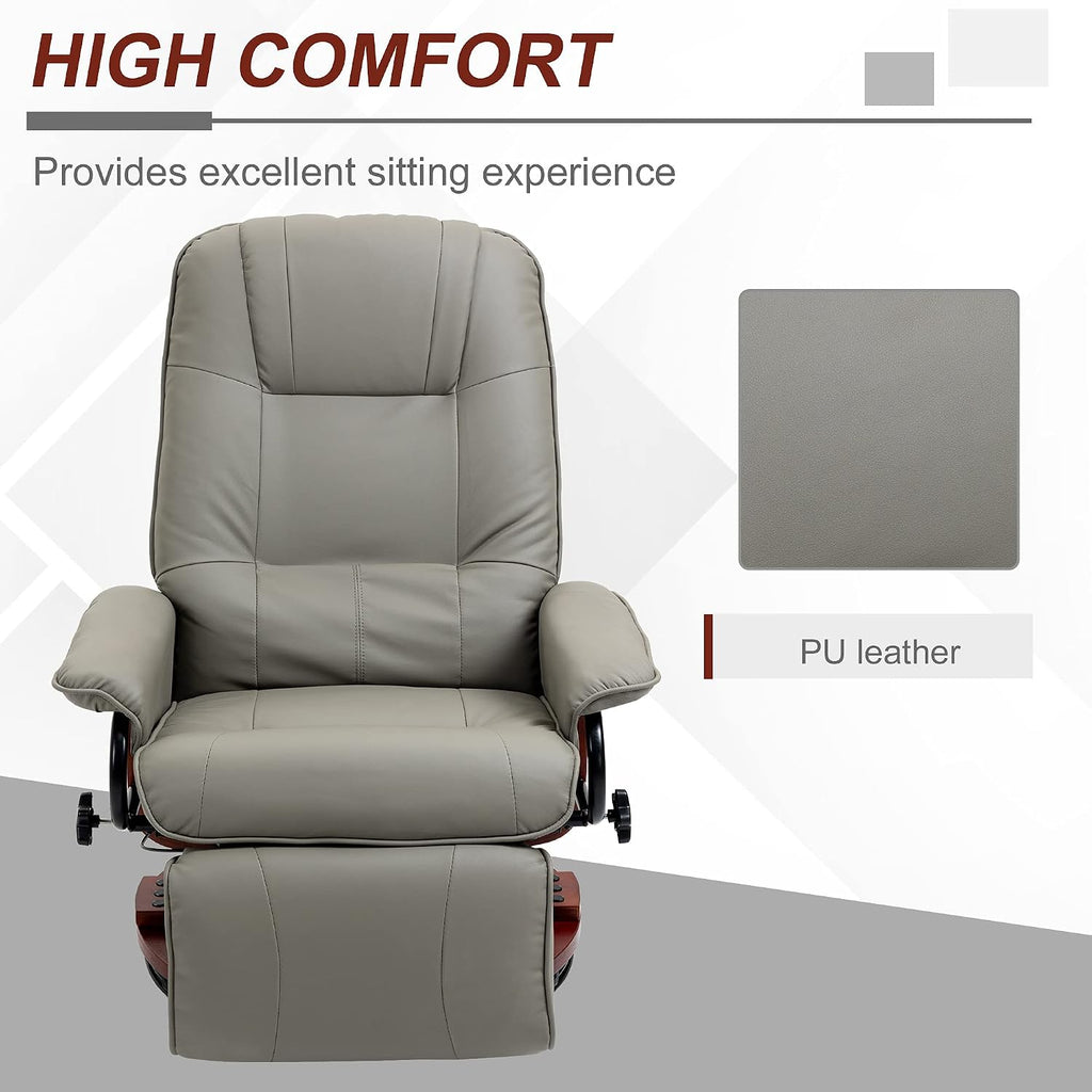 Swivel recliner. PU leather recliner featuring a retractable footrest.