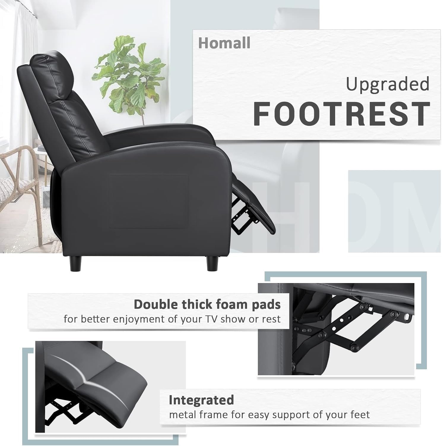 Adjustable Recliner—PU Leather Recliner Sofa for Adults