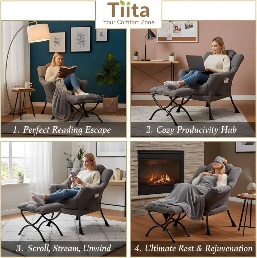 Modern Large Lounge Chair with Ottoman – Comfortable Leisure Armchair