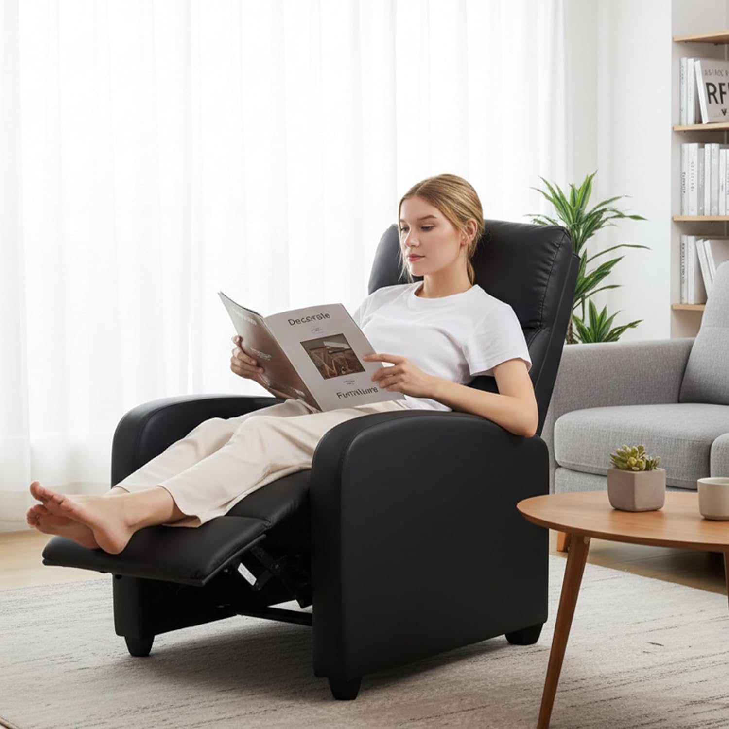 Minimalist Recliner—Adjustable PU Leather Recliner.
