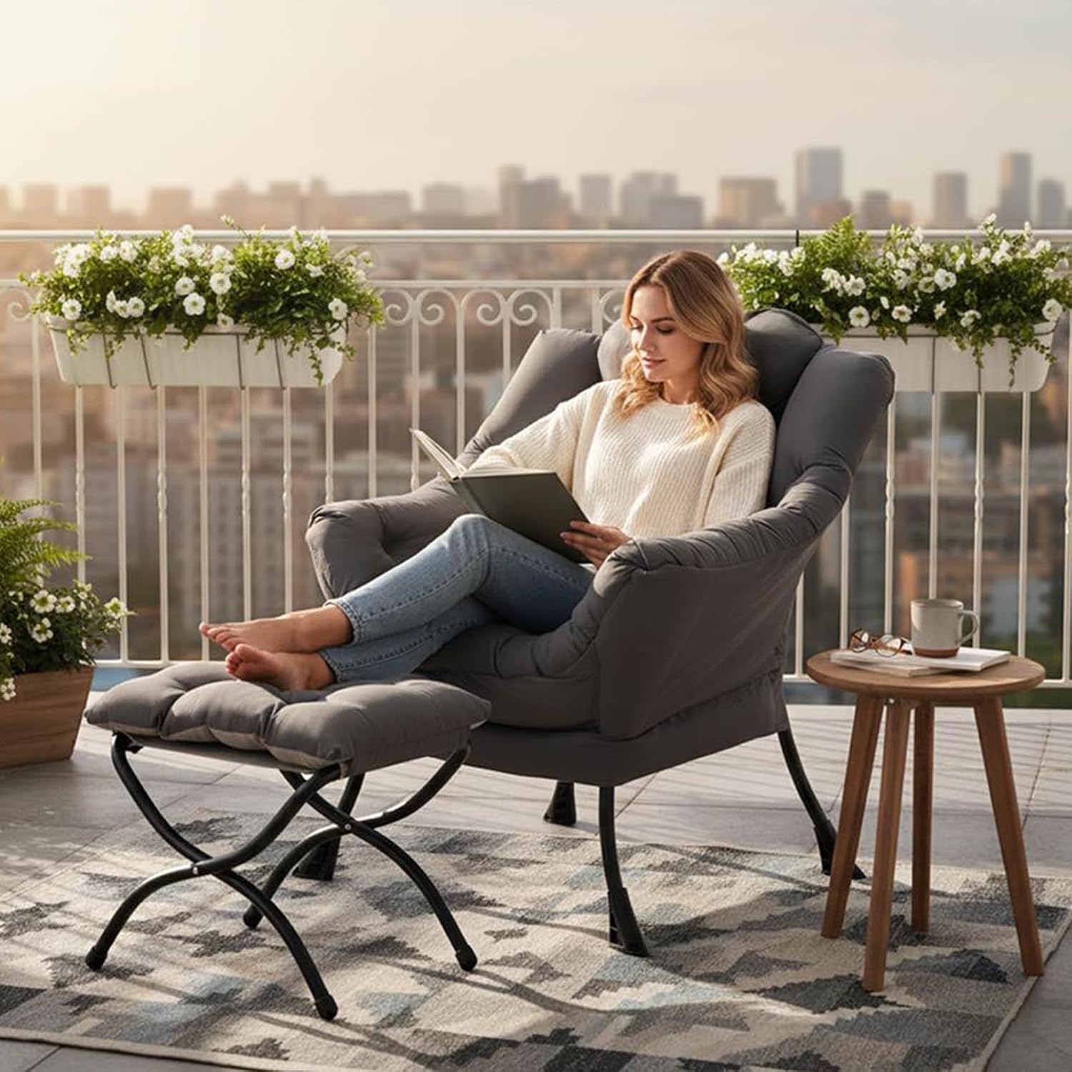 Modern Large Lounge Chair with Ottoman – Comfortable Leisure Armchair