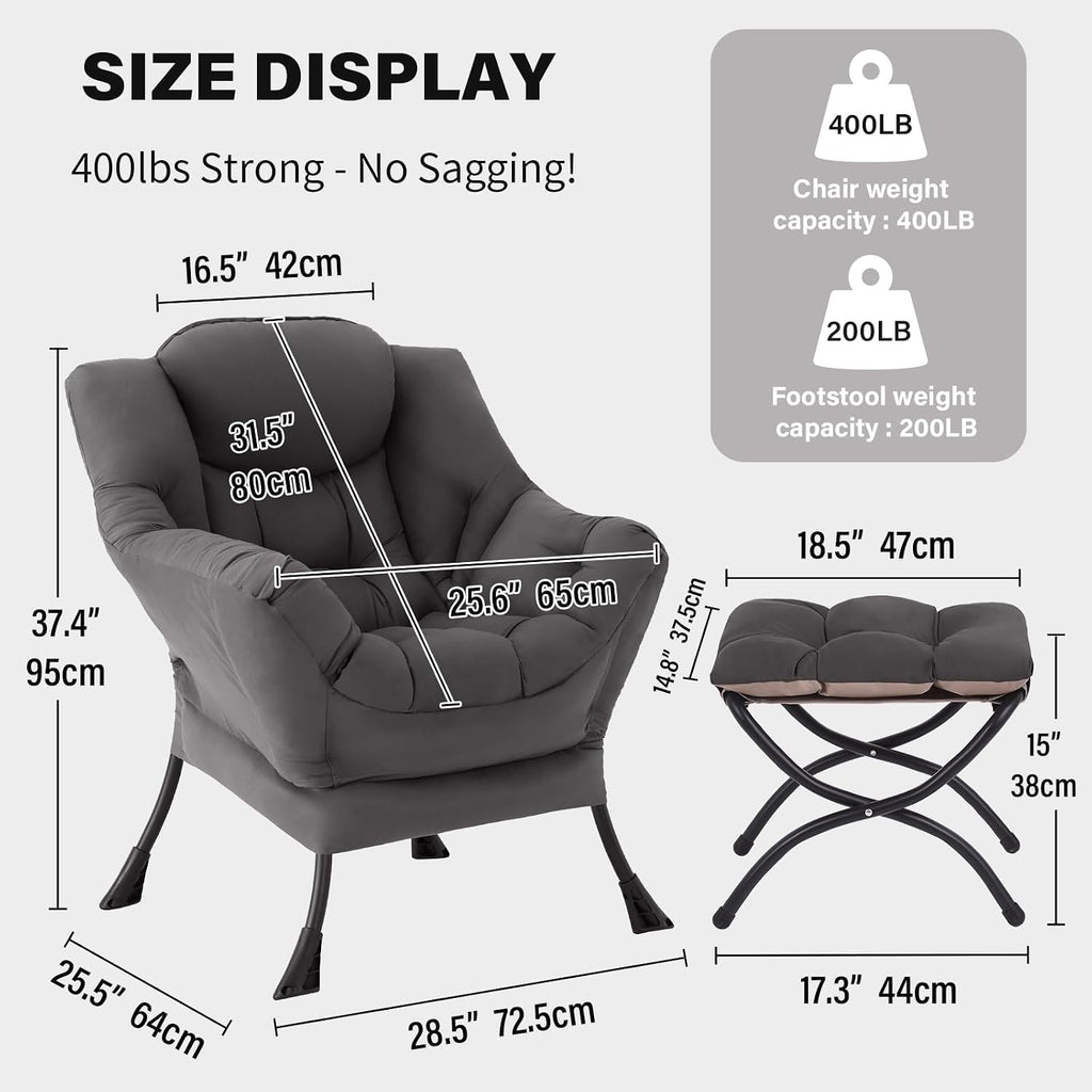 Modern Large Lounge Chair with Ottoman – Comfortable Leisure Armchair