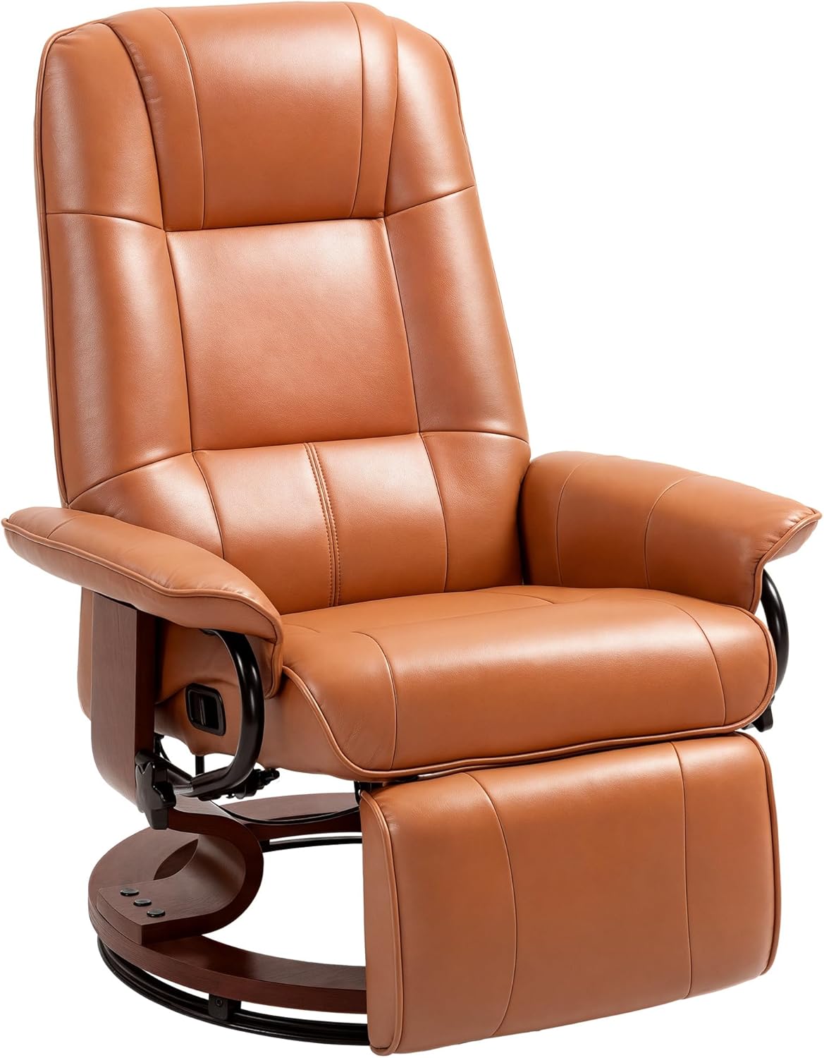 Swivel recliner. PU leather recliner featuring a retractable footrest.