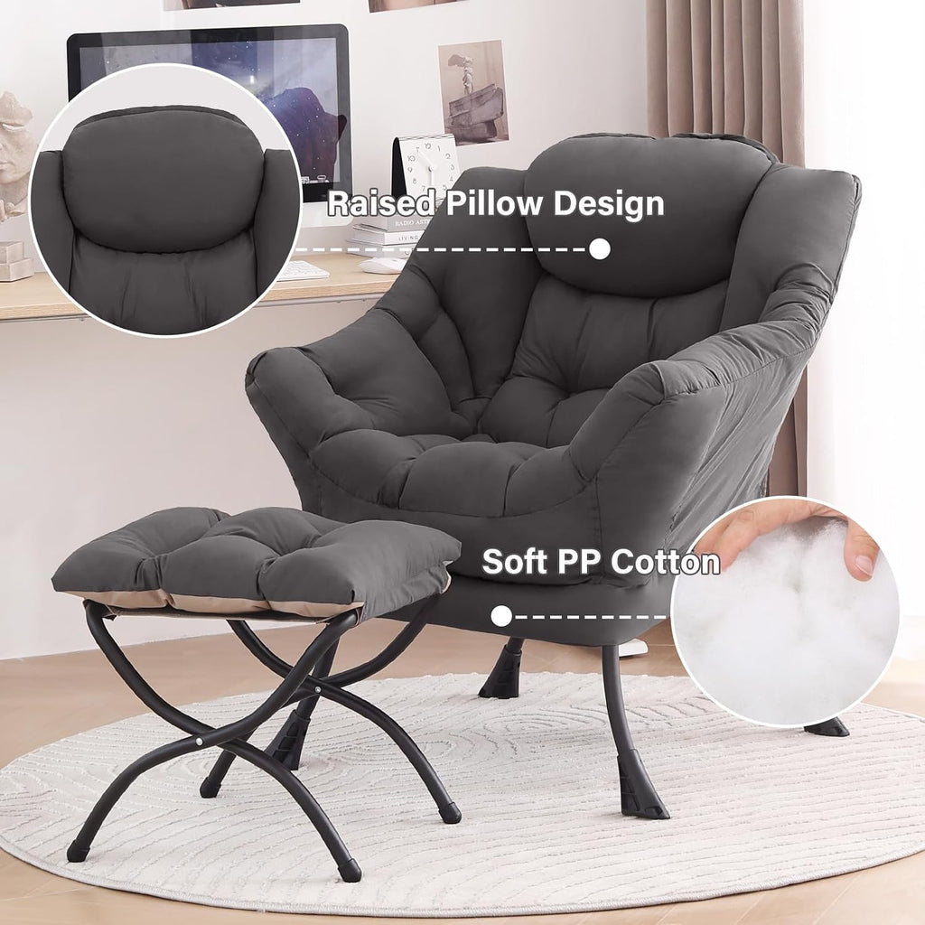 Modern Large Lounge Chair with Ottoman – Comfortable Leisure Armchair