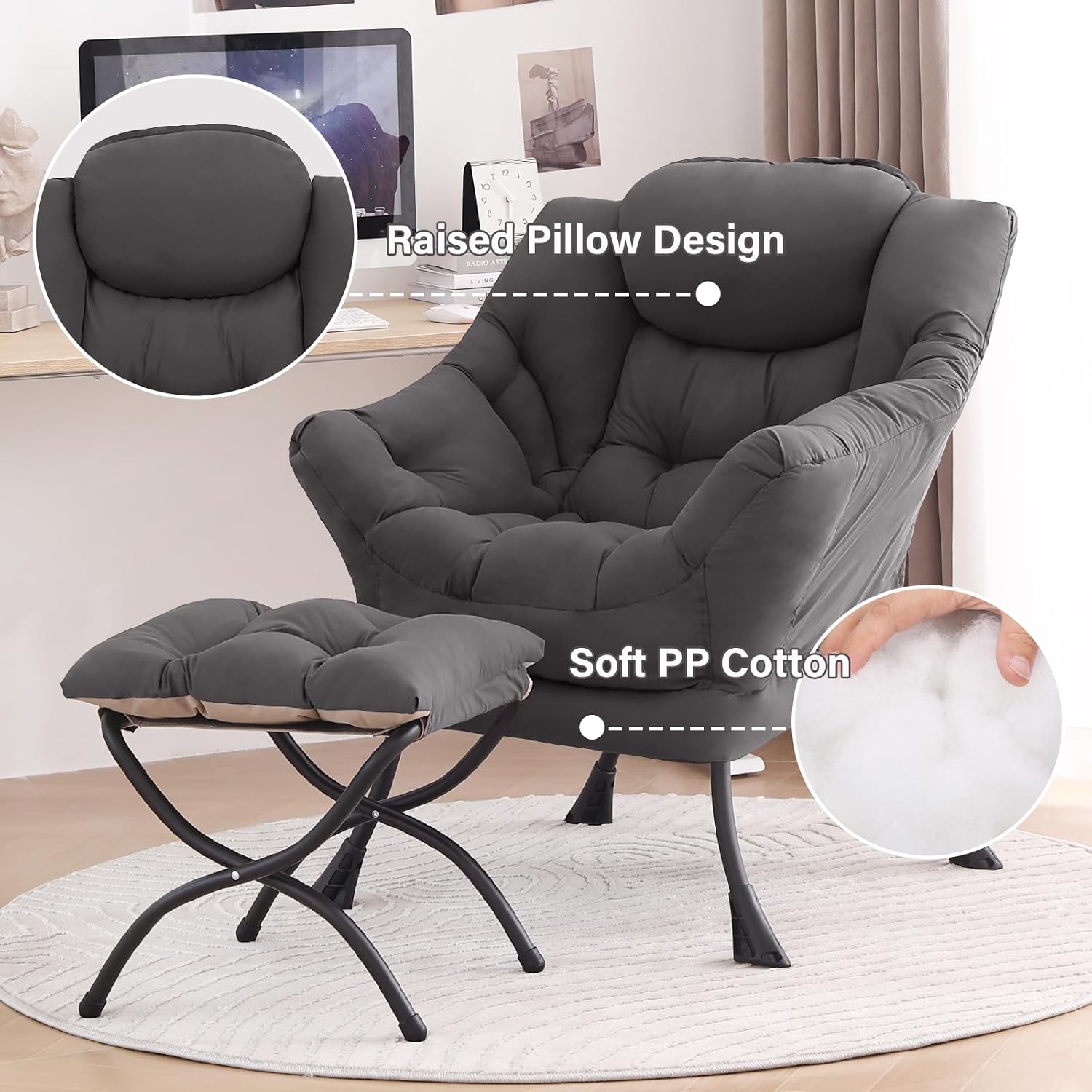 Modern Large Lounge Chair with Ottoman – Comfortable Leisure Armchair
