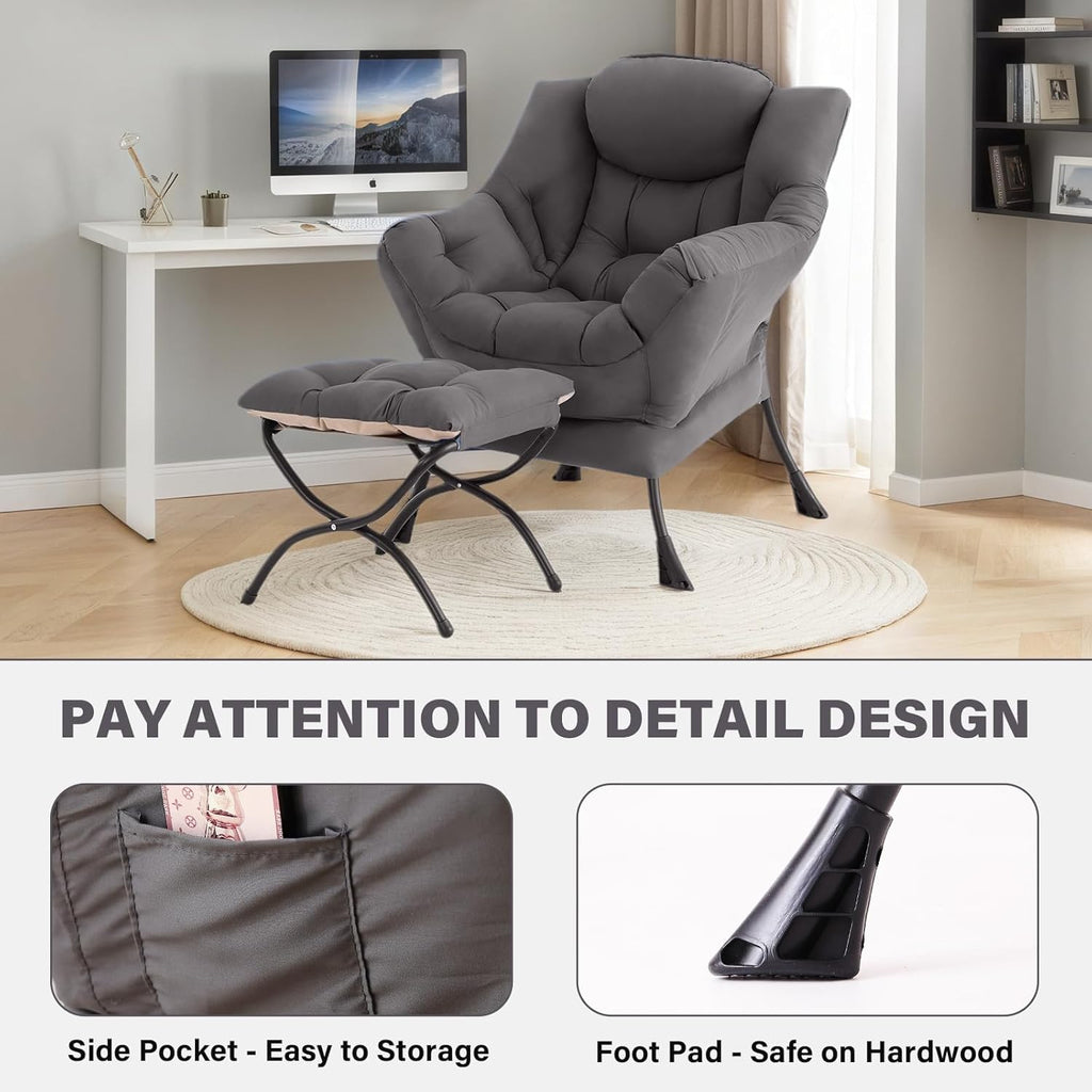 Modern Large Lounge Chair with Ottoman – Comfortable Leisure Armchair