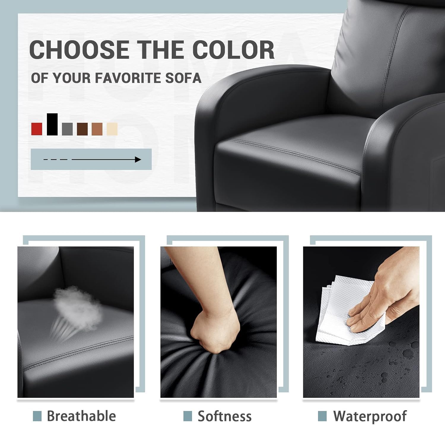 Adjustable Recliner—PU Leather Recliner Sofa for Adults