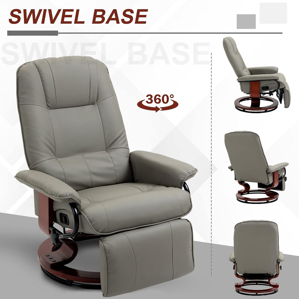 Swivel recliner. PU leather recliner featuring a retractable footrest.