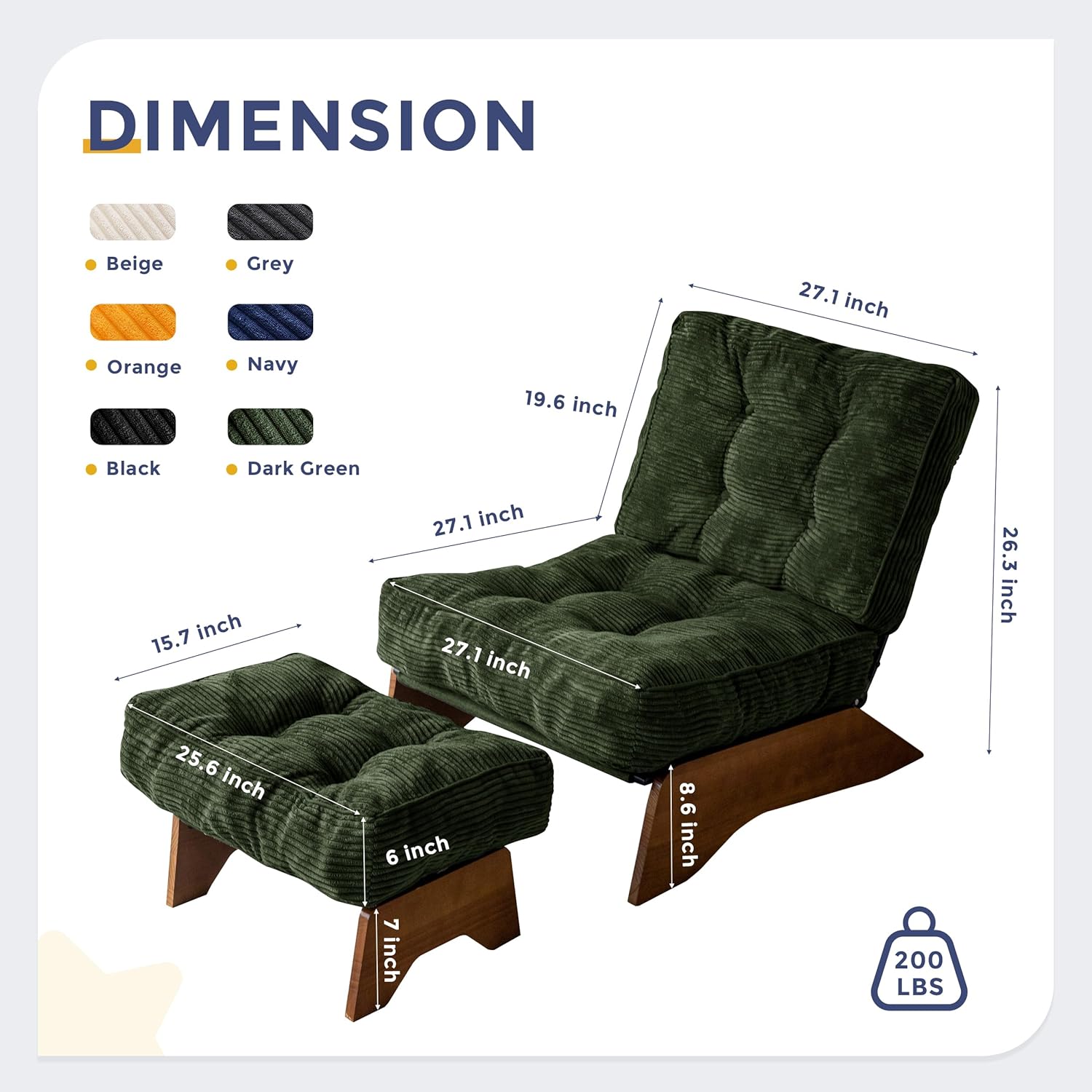 Lounge chair with ottoman (adjustable backrest).