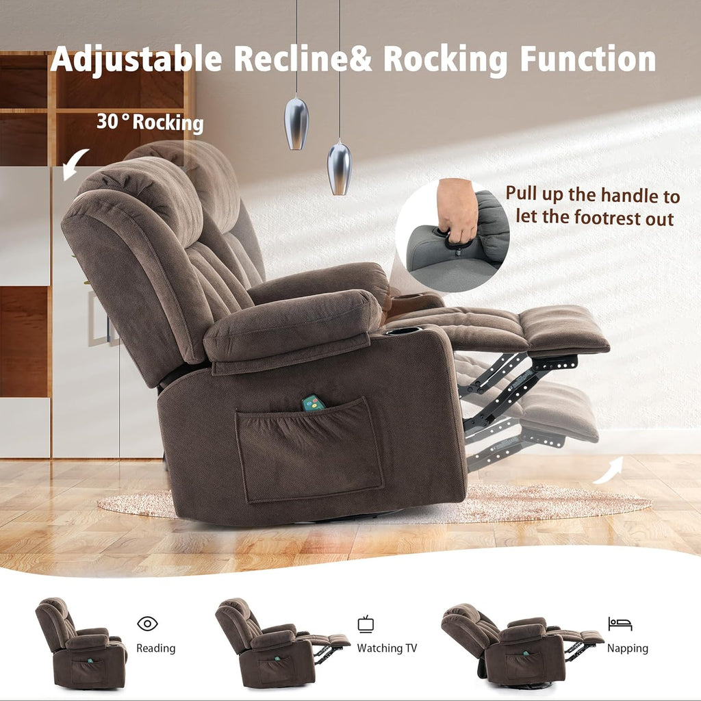 Swivel Rocking Recliner for Adults – With Massage and Heating Functions