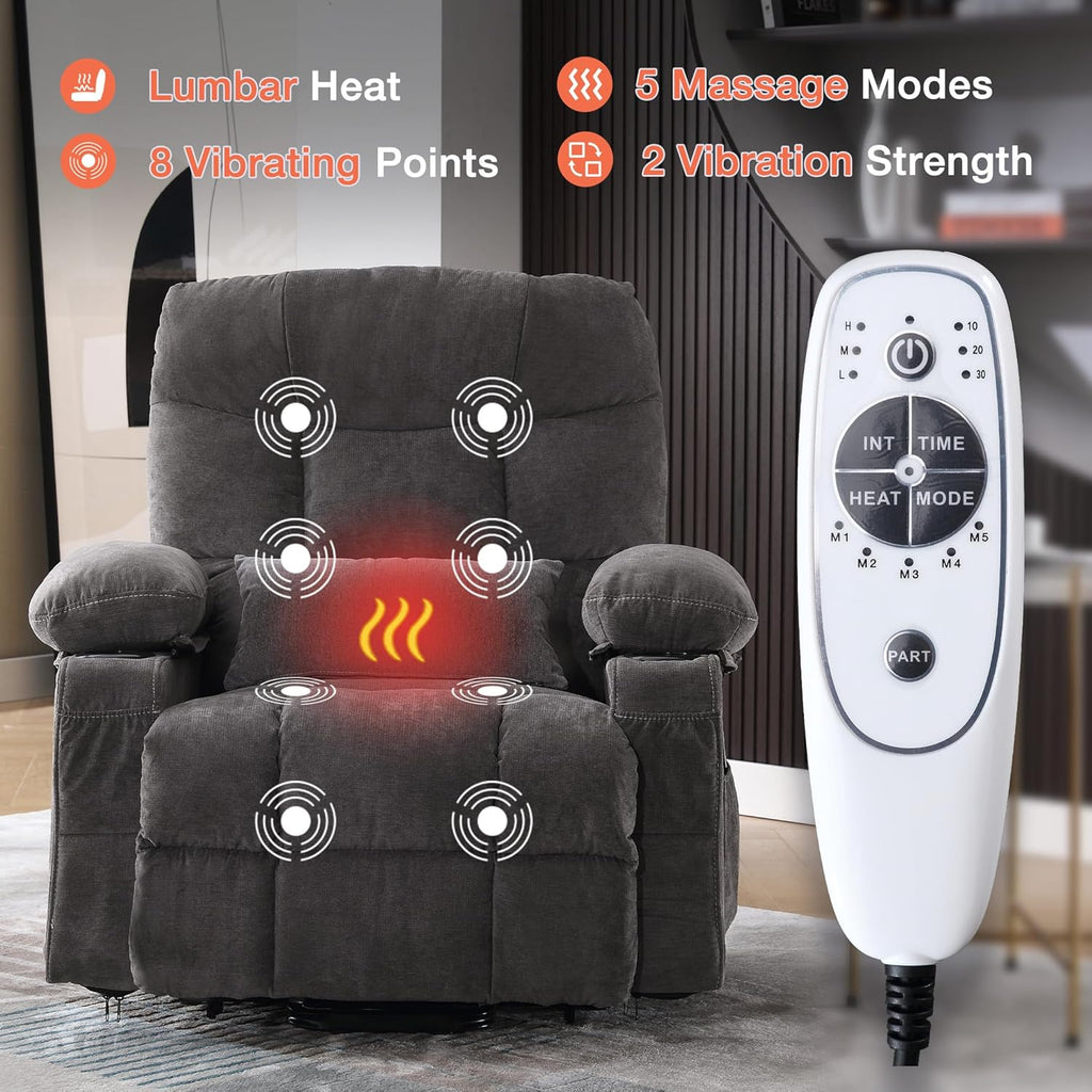 Electric lift recliner for the elderly, featuring vibration massage and lumbar heating functions.