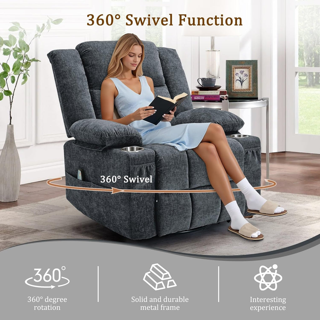 Adult 360° Swivel Glider Recliner—Nursery Glider Recliner with Massage and Heating Functions,