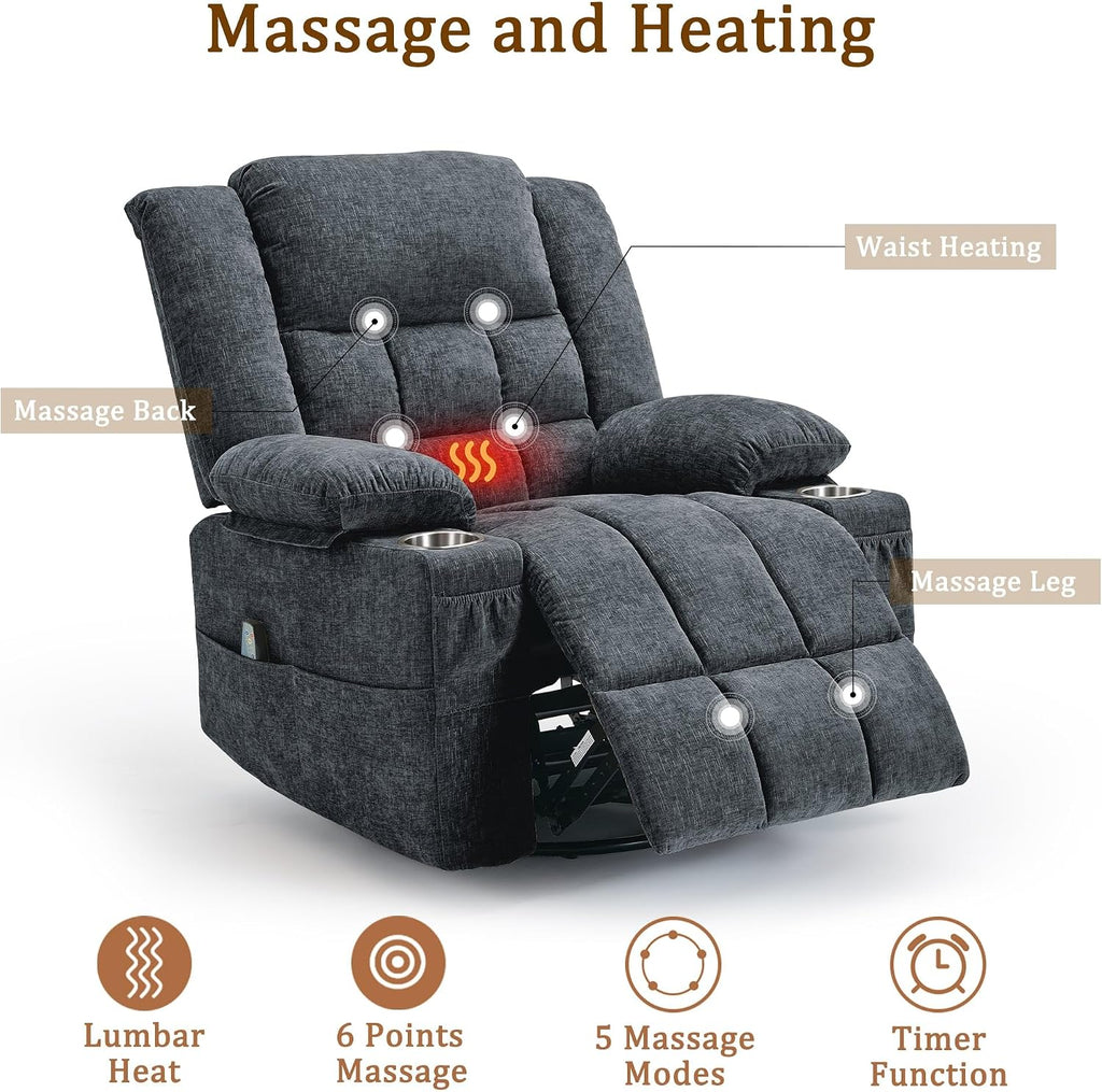 Adult 360° Swivel Glider Recliner—Nursery Glider Recliner with Massage and Heating Functions,