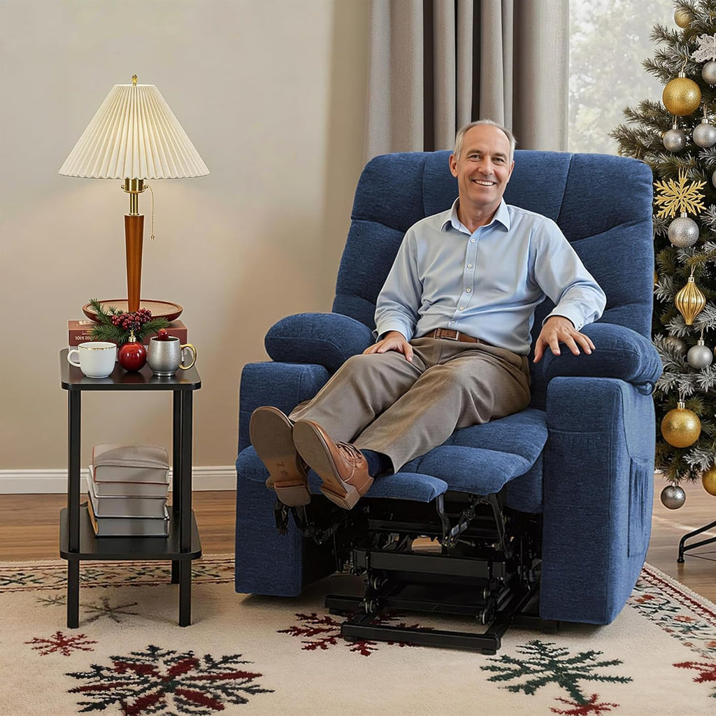 Electric Lift Recliner for Seniors (with Extended Footrest) — (Navy Blue, Large)