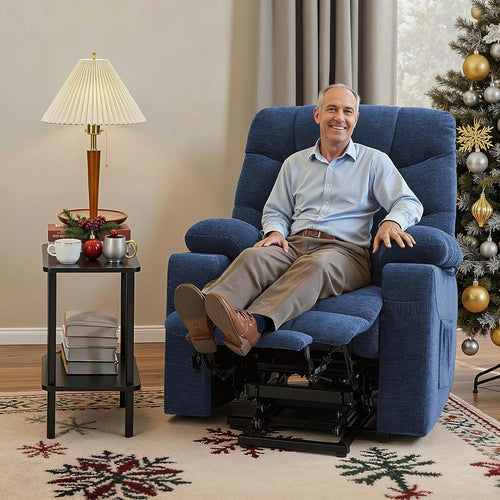 Electric Lift Recliner for Seniors (with Extended Footrest) — (Navy Blue, Large)