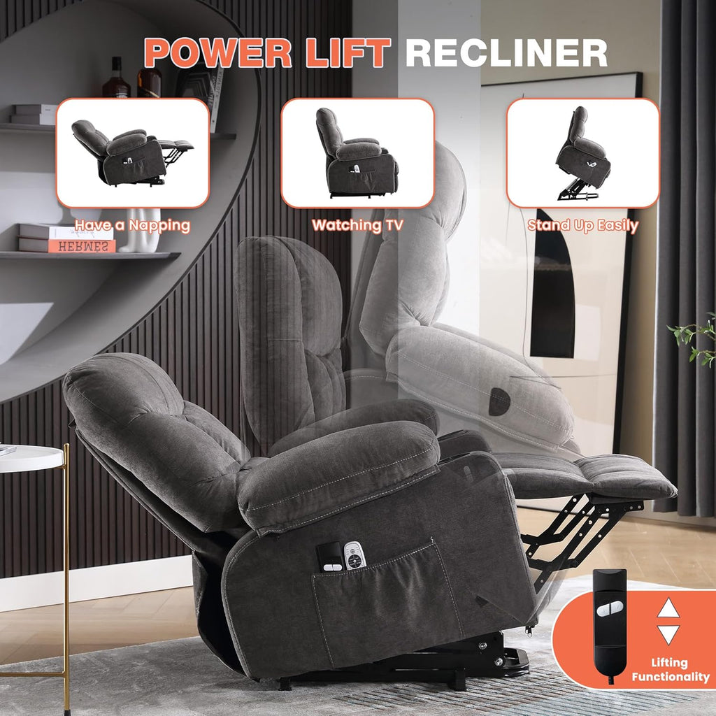 Electric lift recliner for the elderly, featuring vibration massage and lumbar heating functions.