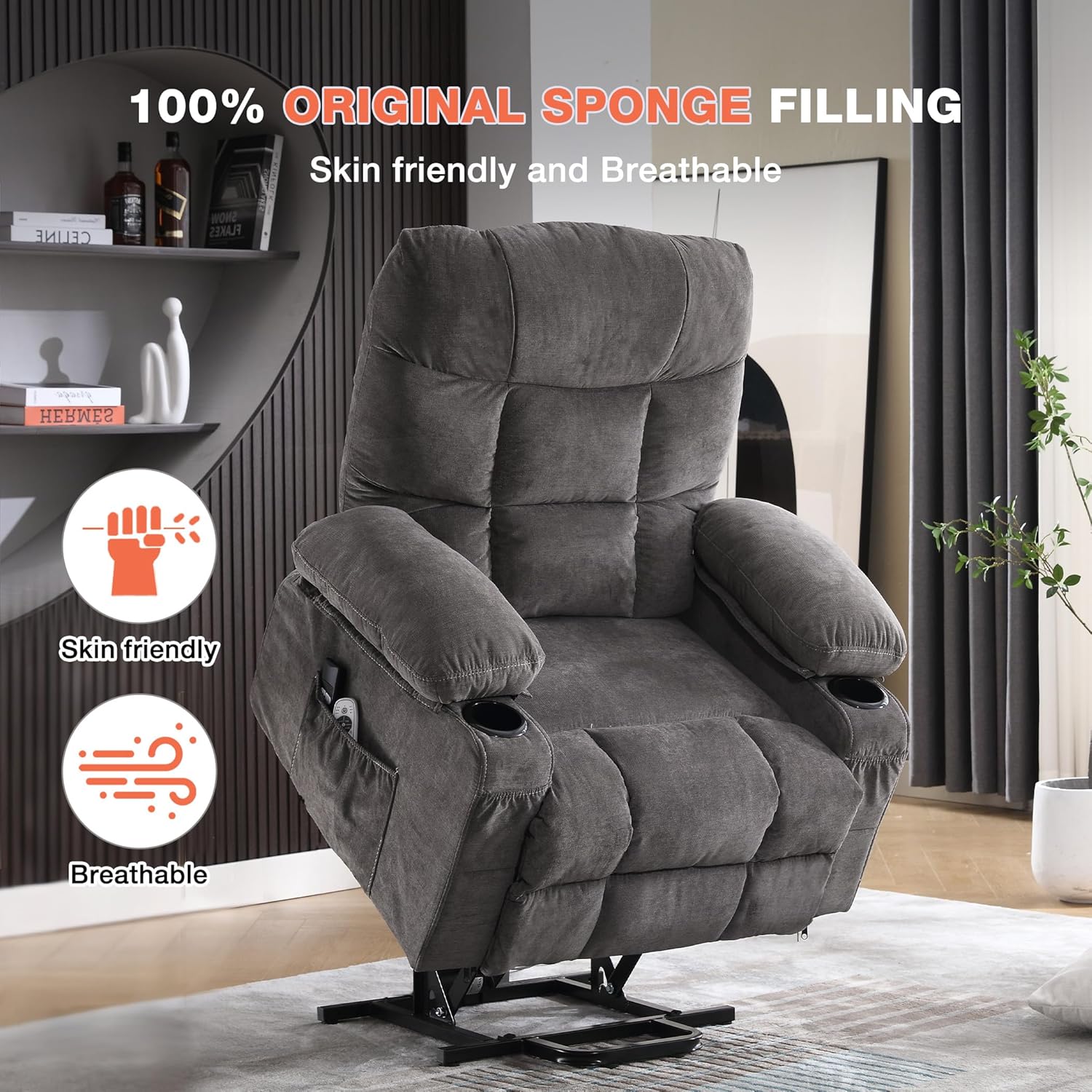 Electric lift recliner for the elderly, featuring vibration massage and lumbar heating functions.