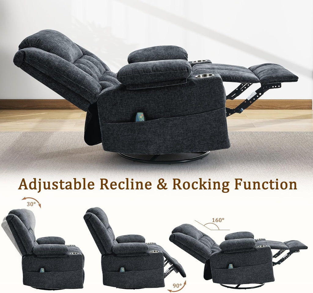 Adult 360° Swivel Glider Recliner—Nursery Glider Recliner with Massage and Heating Functions,