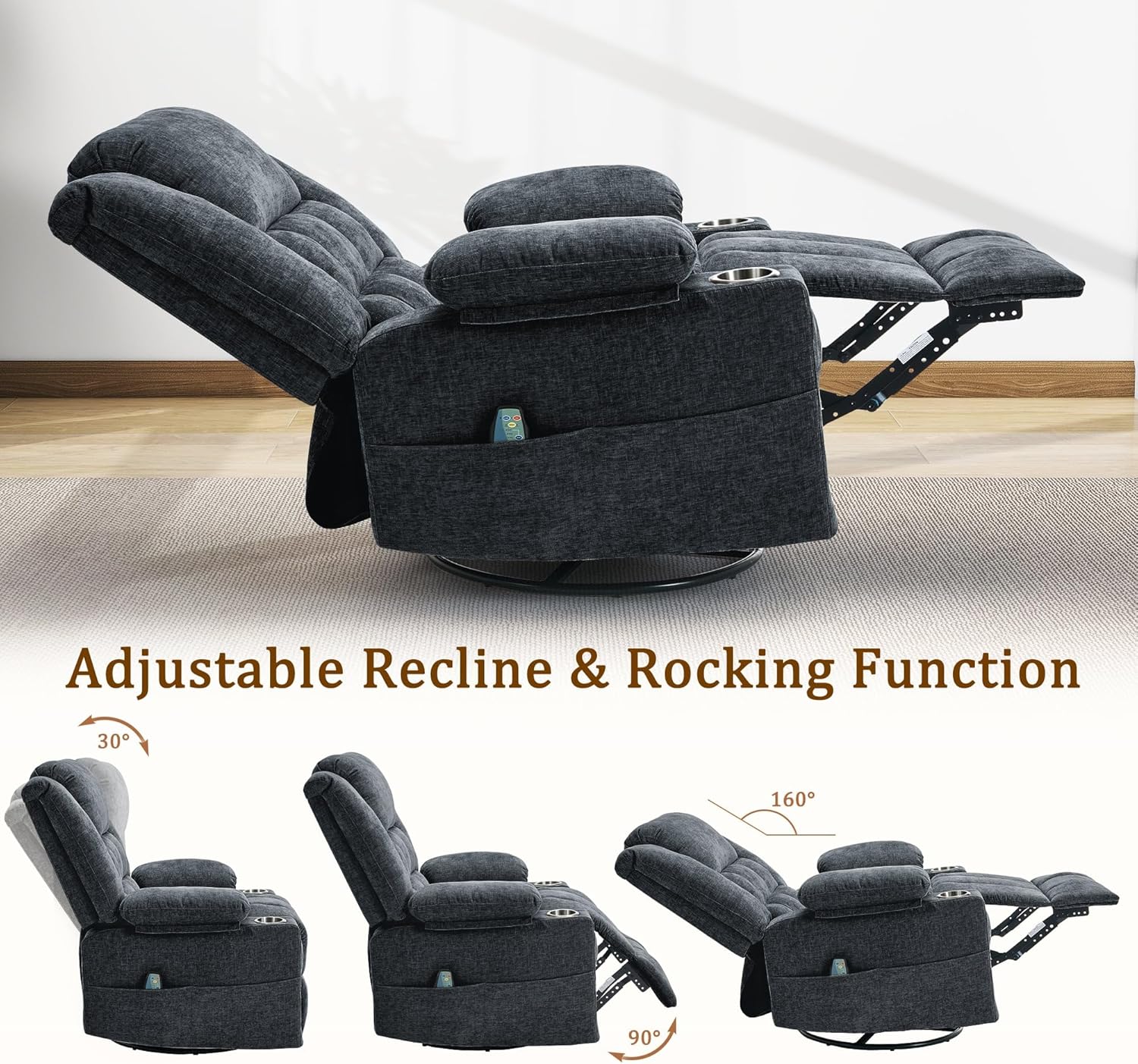 Adult 360° Swivel Glider Recliner—Nursery Glider Recliner with Massage and Heating Functions,