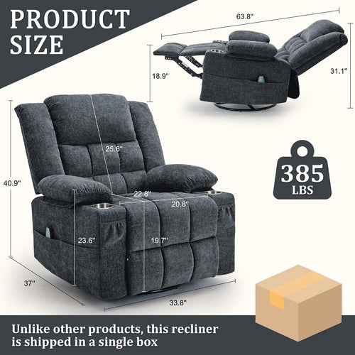 Adult 360° Swivel Glider Recliner—Nursery Glider Recliner with Massage and Heating Functions,