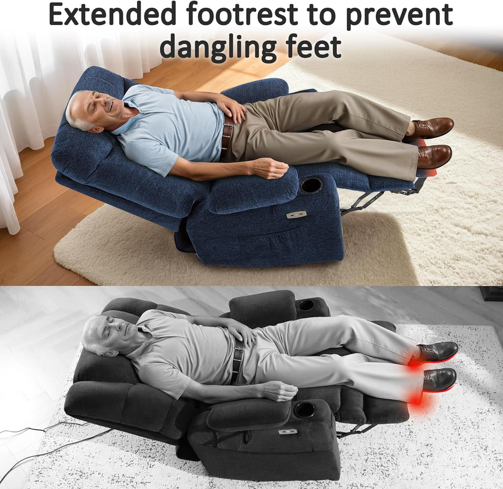 Electric Lift Recliner for Seniors (with Extended Footrest) — (Navy Blue, Large)