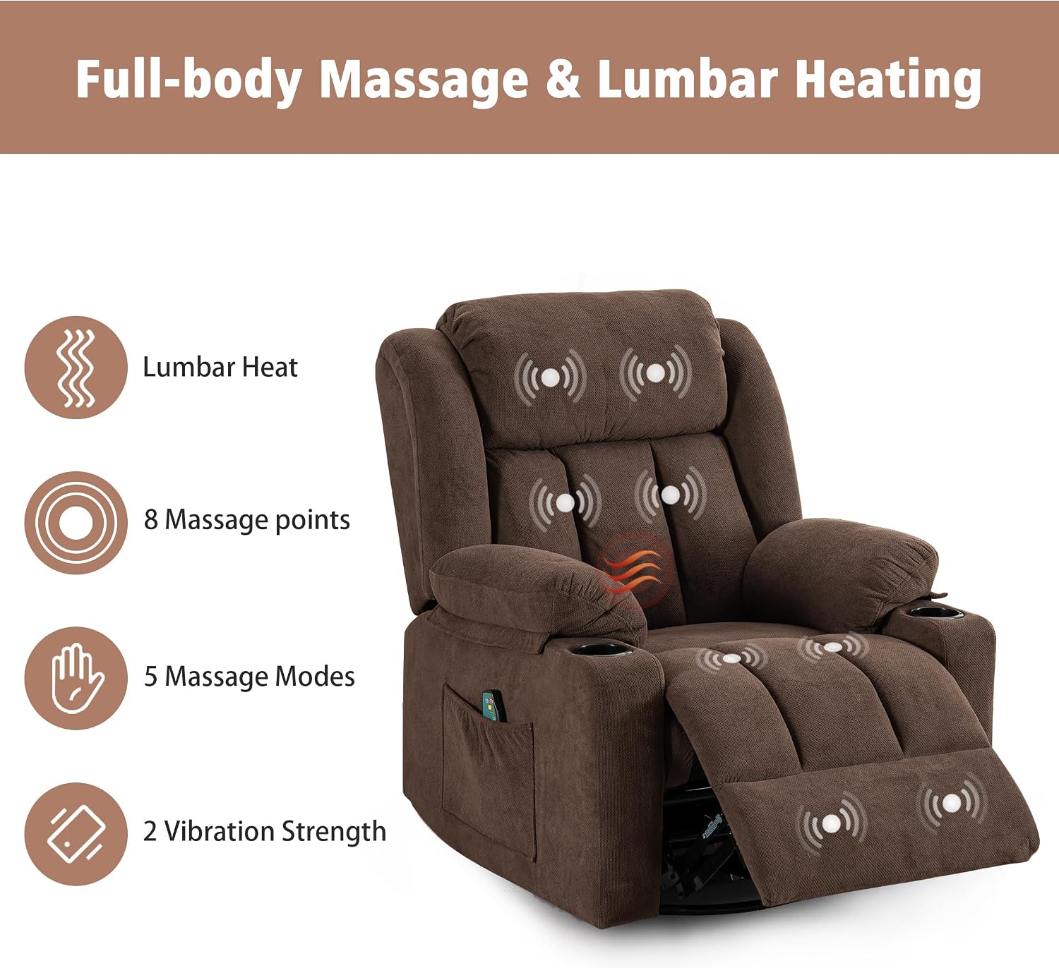 Swivel Rocking Recliner for Adults – With Massage and Heating Functions