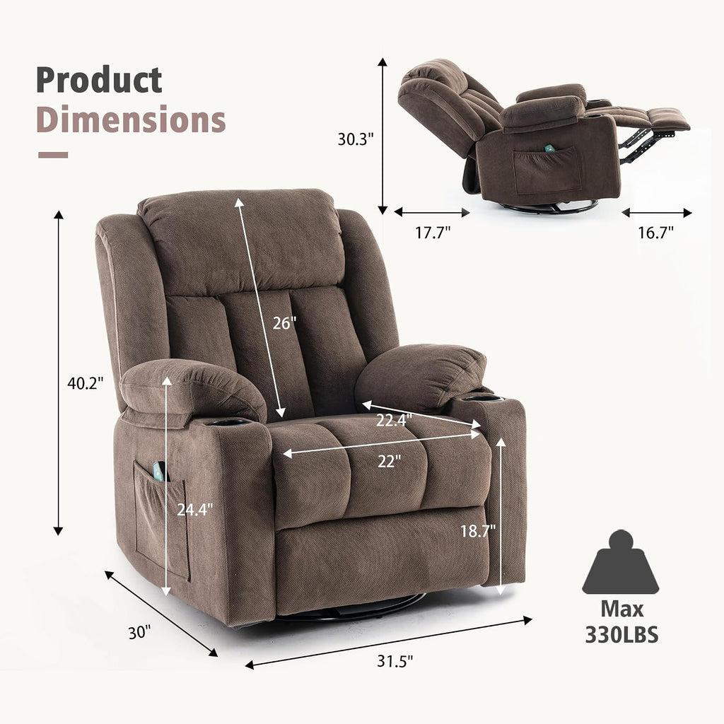 Swivel Rocking Recliner for Adults – With Massage and Heating Functions