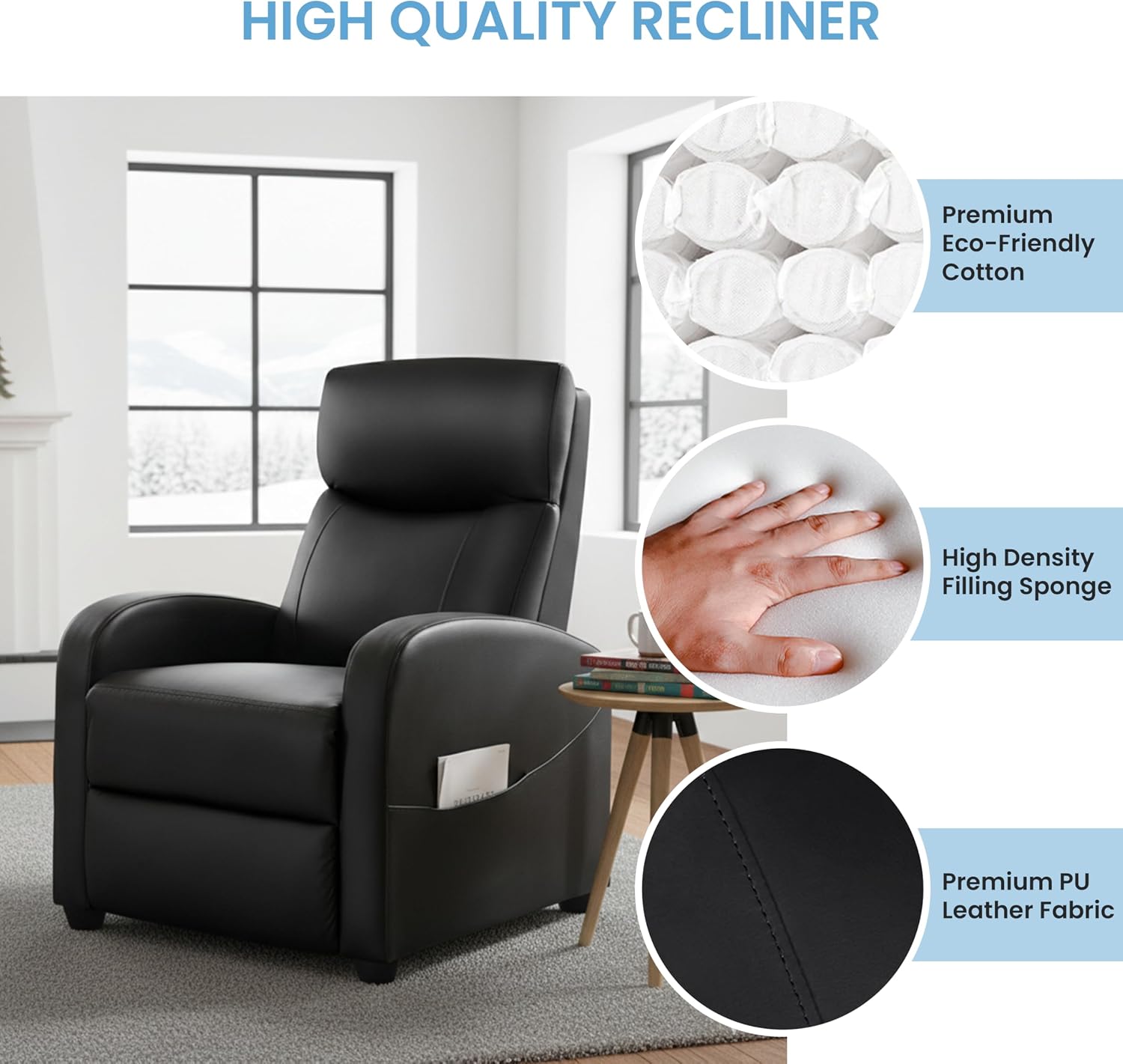 Minimalist Recliner—Adjustable PU Leather Recliner.