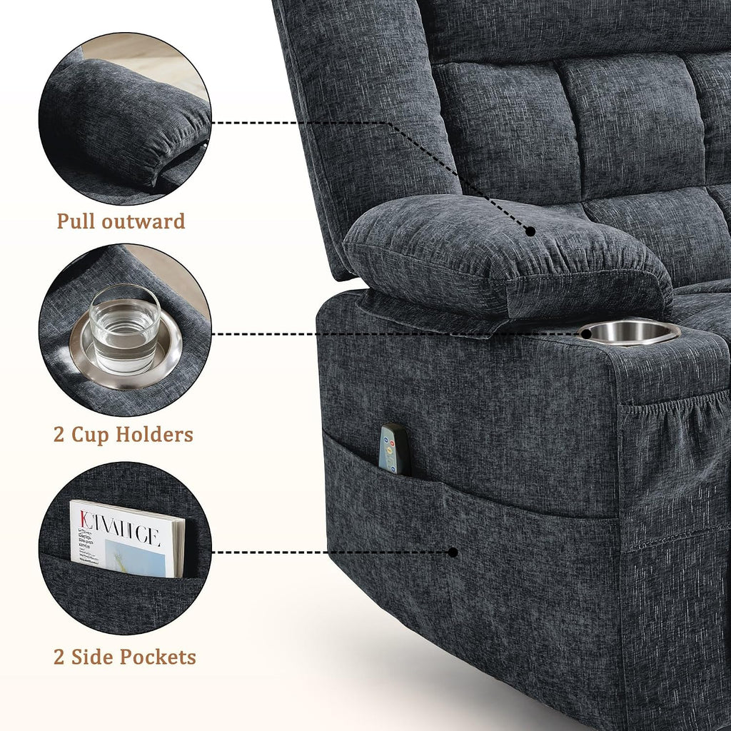 Adult 360° Swivel Glider Recliner—Nursery Glider Recliner with Massage and Heating Functions,