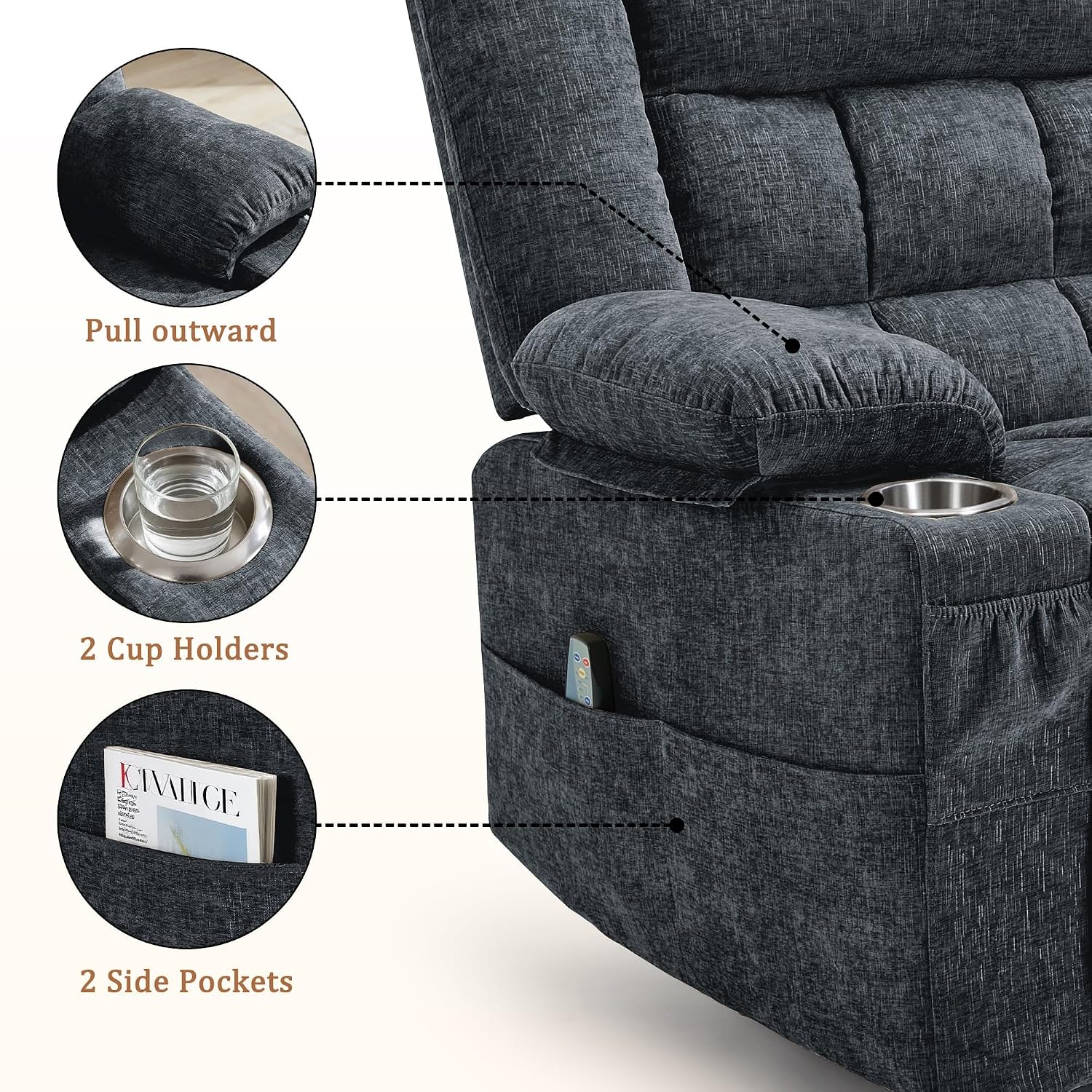 Adult 360° Swivel Glider Recliner—Nursery Glider Recliner with Massage and Heating Functions,