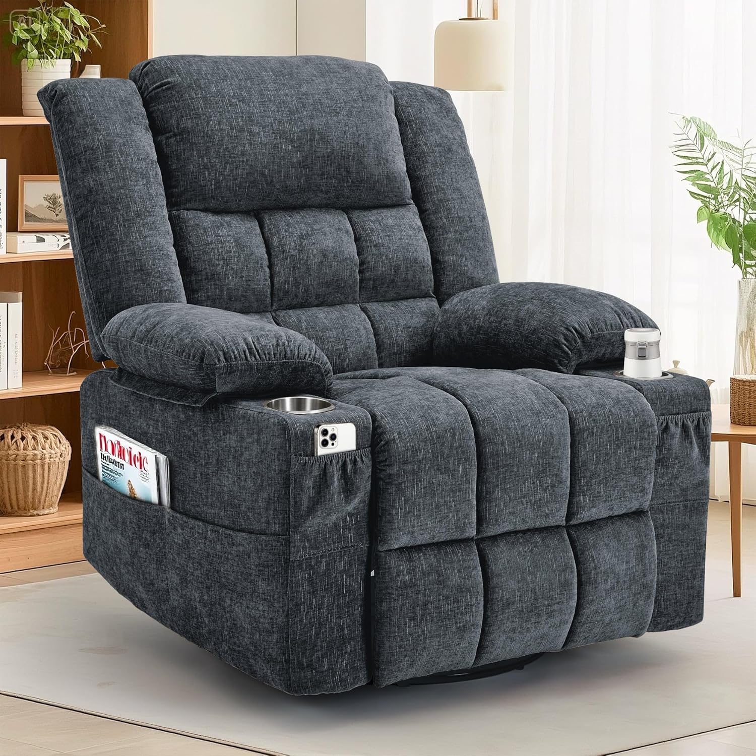 Adult 360° Swivel Glider Recliner—Nursery Glider Recliner with Massage and Heating Functions,