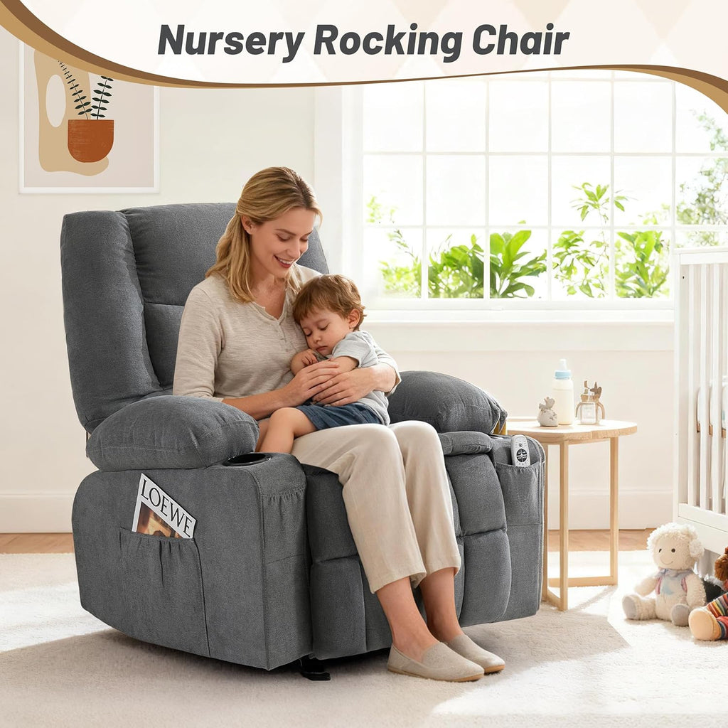 Rocking Recliner with Massage and Heating Functions—Suitable for the Living Room or Nursery