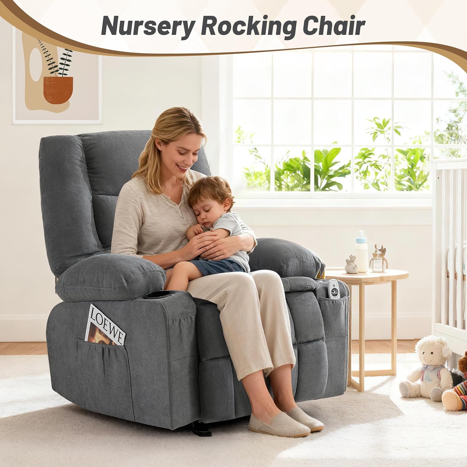 Rocking Recliner with Massage and Heating Functions—Suitable for the Living Room or Nursery