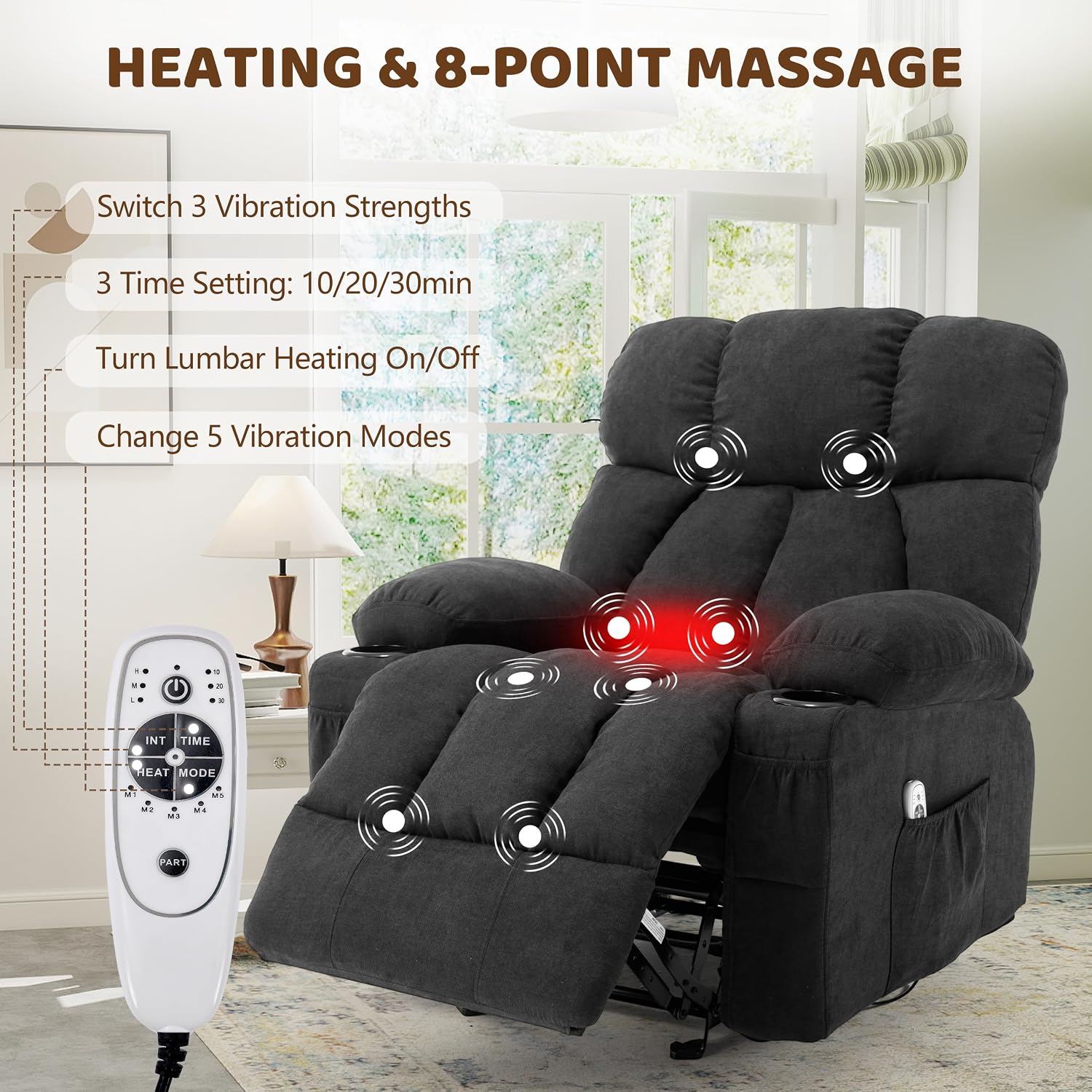 Massage Rocking Recliner—An ergonomic reclining sofa featuring vibration massage and heating functions.