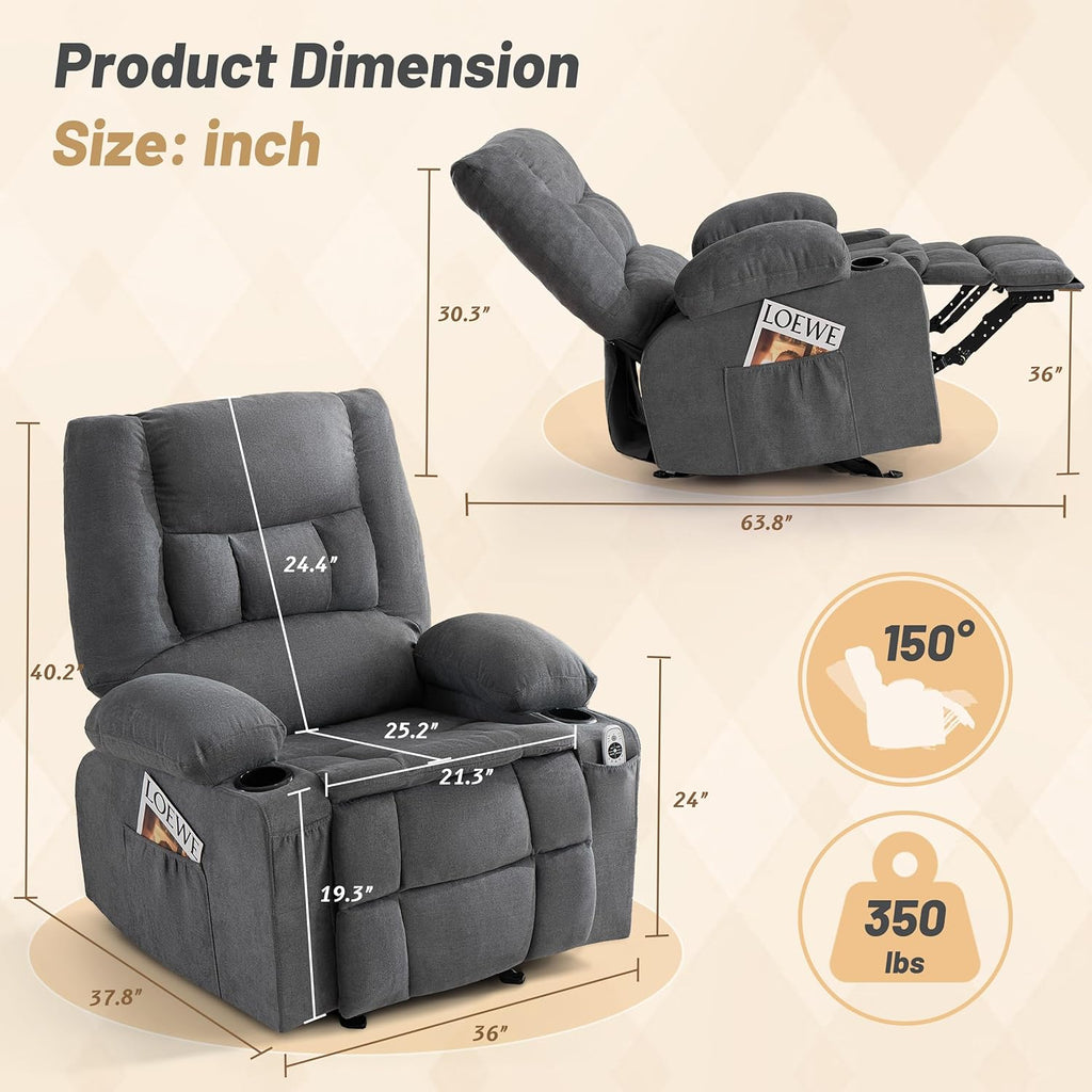 Rocking Recliner with Massage and Heating Functions—Suitable for the Living Room or Nursery